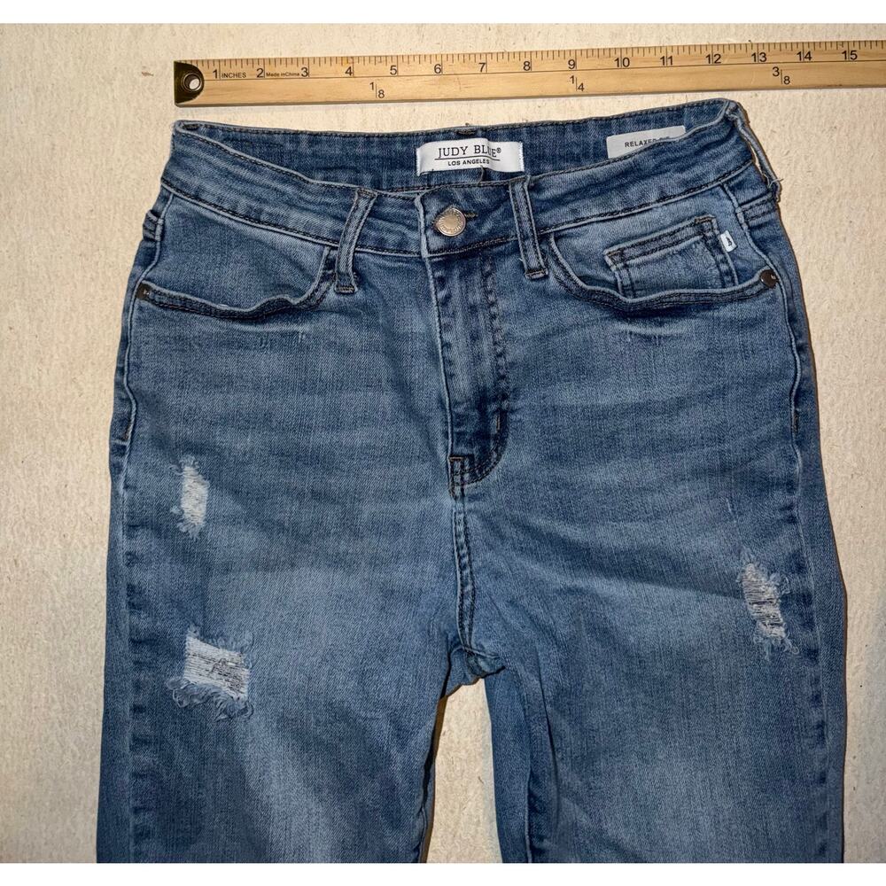 Judy blue women’s distressed relaxed fit blue jean - Picture 6 of 16